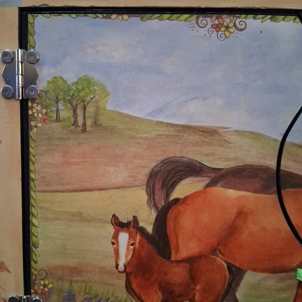 Farm Scene Horses Barn Meadow Hangable or Tabletop Mirror w/Doors 14